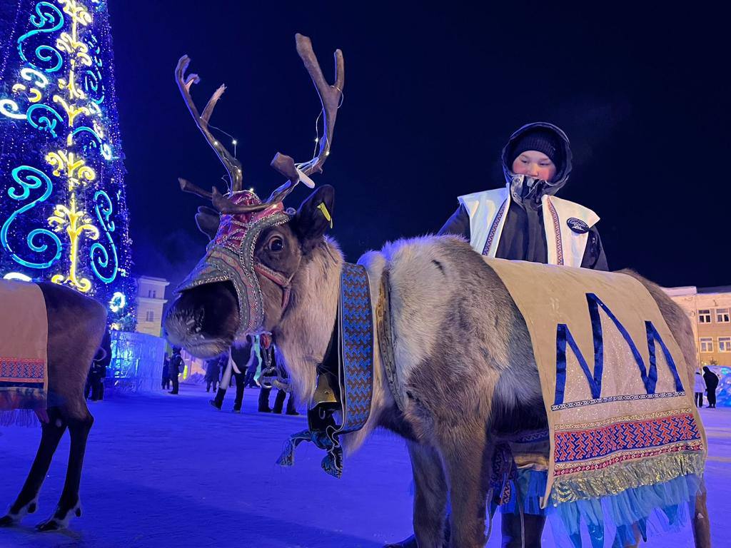 Олени из Нелькана порадовали детей на зажжении елки в Якутске | 02.12.2023  | Якутск - БезФормата