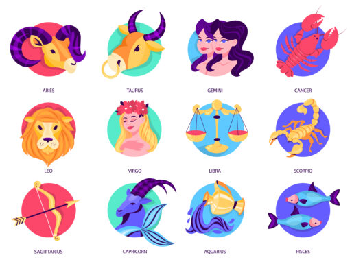 Zodiac sign set. Collection of astrology symbol. Aquarius and lion, scorpion and cancer. Horoscope and astrological calendar. Isolated vector illustration in cartoon style
знаки зодиака