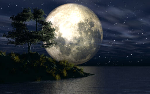 3D background with island in sea against a moonlit sky
Полнолуние