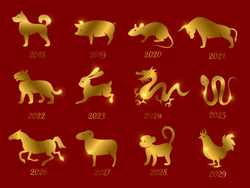 Gold chinese horoscope zodiac animals. Vector symbols of year isolated on red backdrop. Illustration of calendar astrological monkey and rooster
восточный гороскоп любви