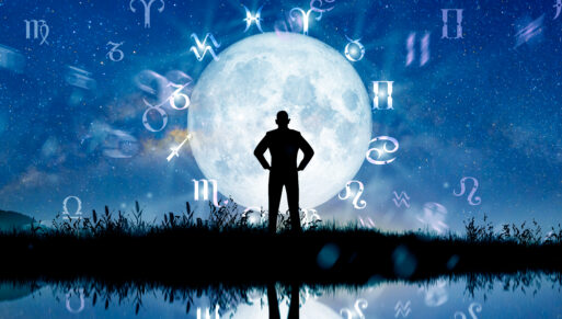 Astrological zodiac signs inside of horoscope circle. Illustration of Man silhouette consulting the stars and moon over the zodiac wheel and milky way background. The power of the universe concept.
Мужской гороскоп