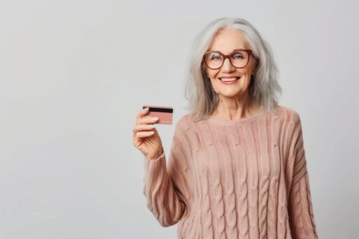 Diverse woman holding credit card person happy human.
пенсии
пенсия