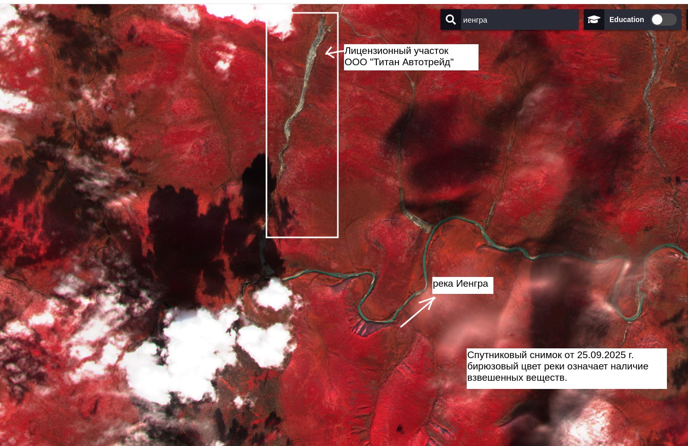 Спутниковый снимок экокатастрофы на реке Иенгра: кто виноват?