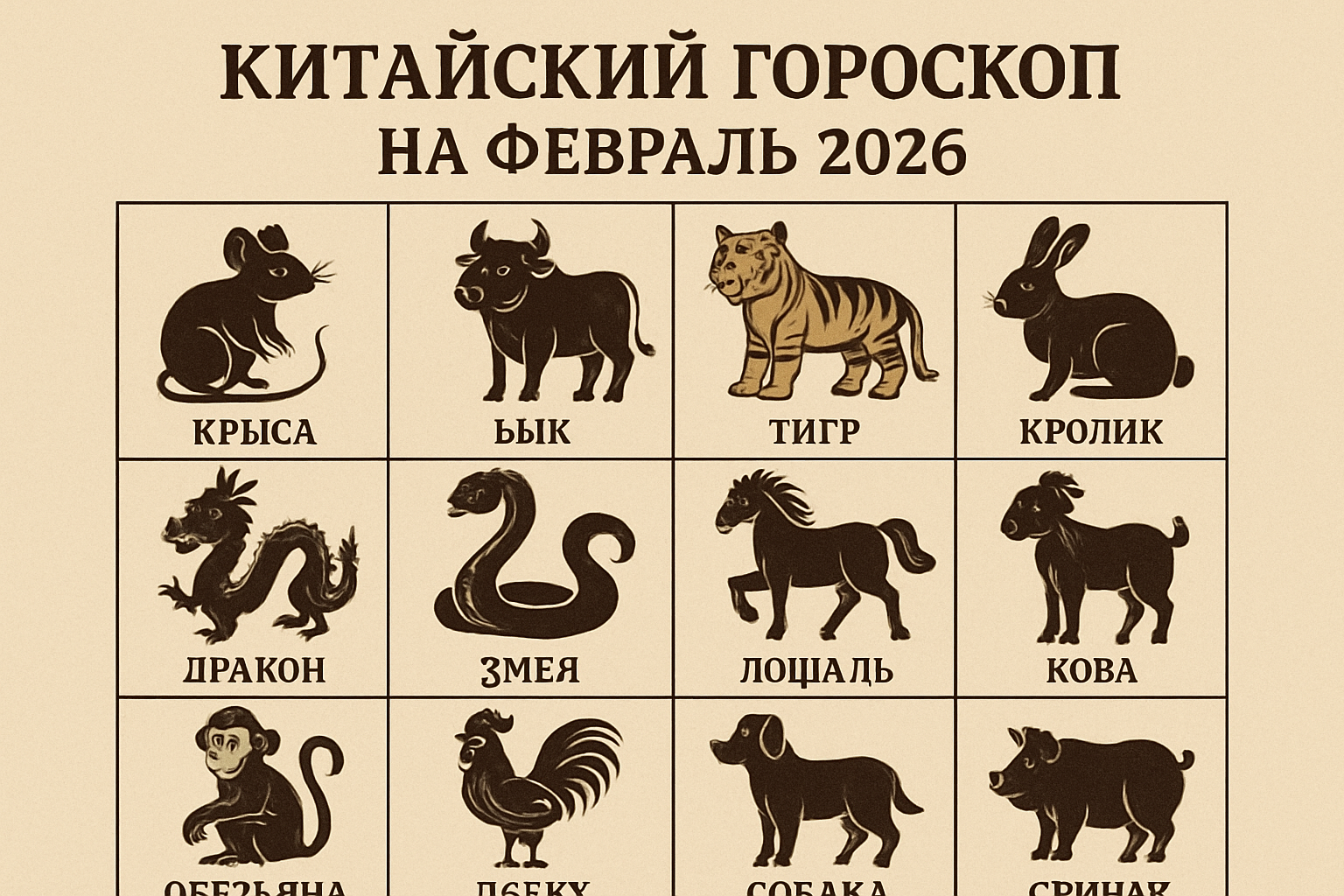 Китайский гороскоп на февраль 2026