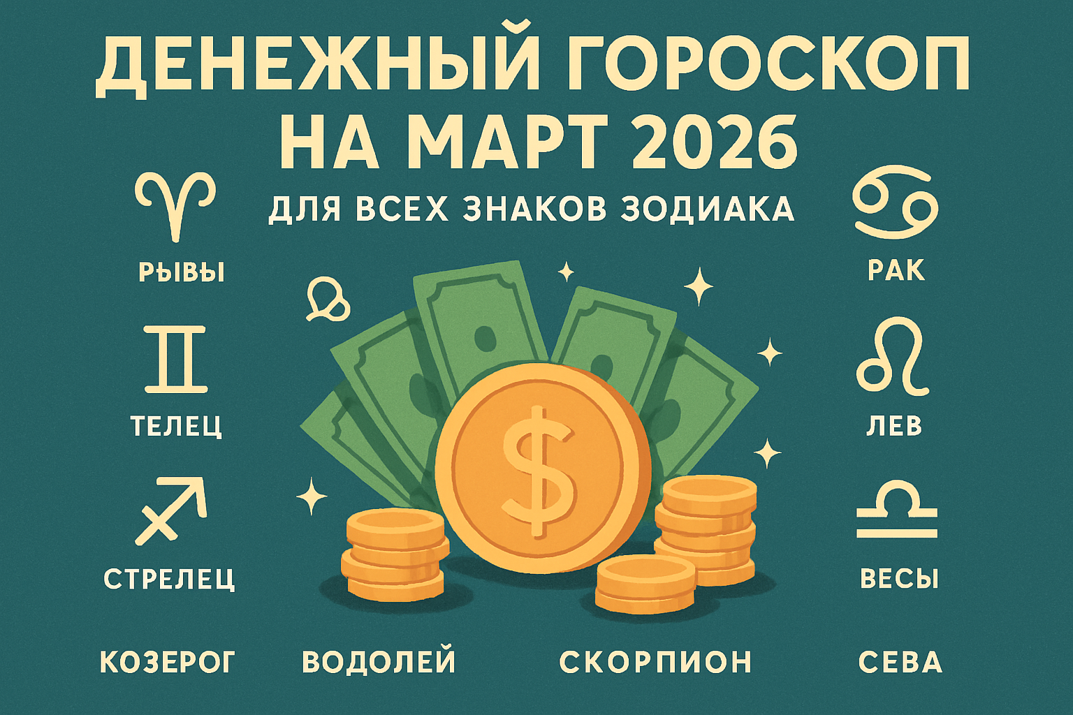 Денежный гороскоп на март 2026 для всех знаков зодиака