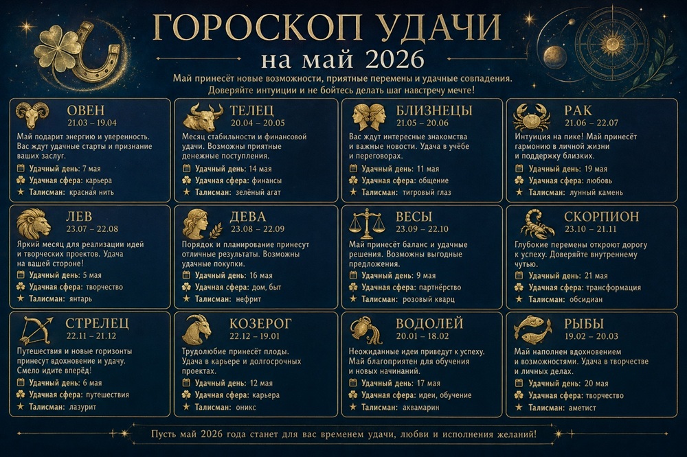 Гороскоп удачи на май 2026