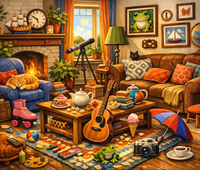 Визуальная головоломка: найдите пульт в гостиной с котами!