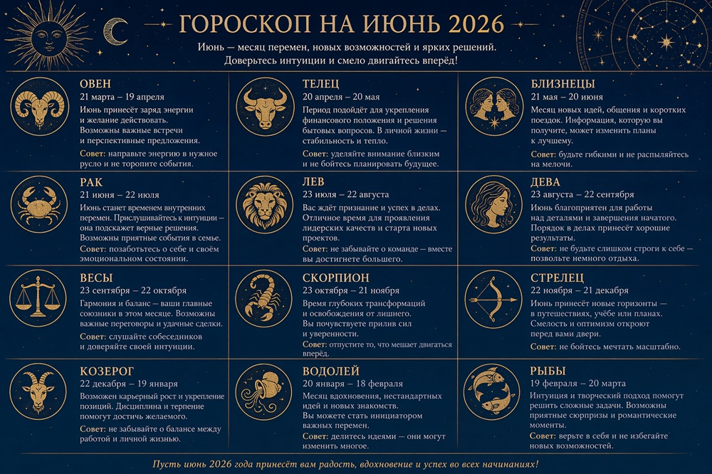 Гороскоп на июнь 2026 для всех знаков зодиака
