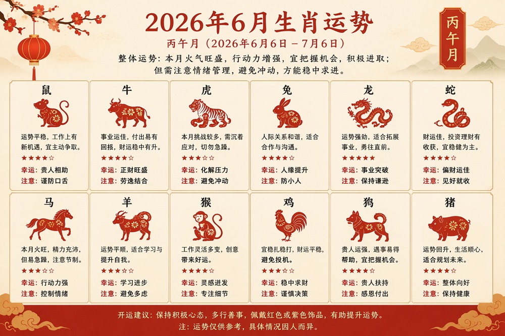 Китайский гороскоп на июнь 2026