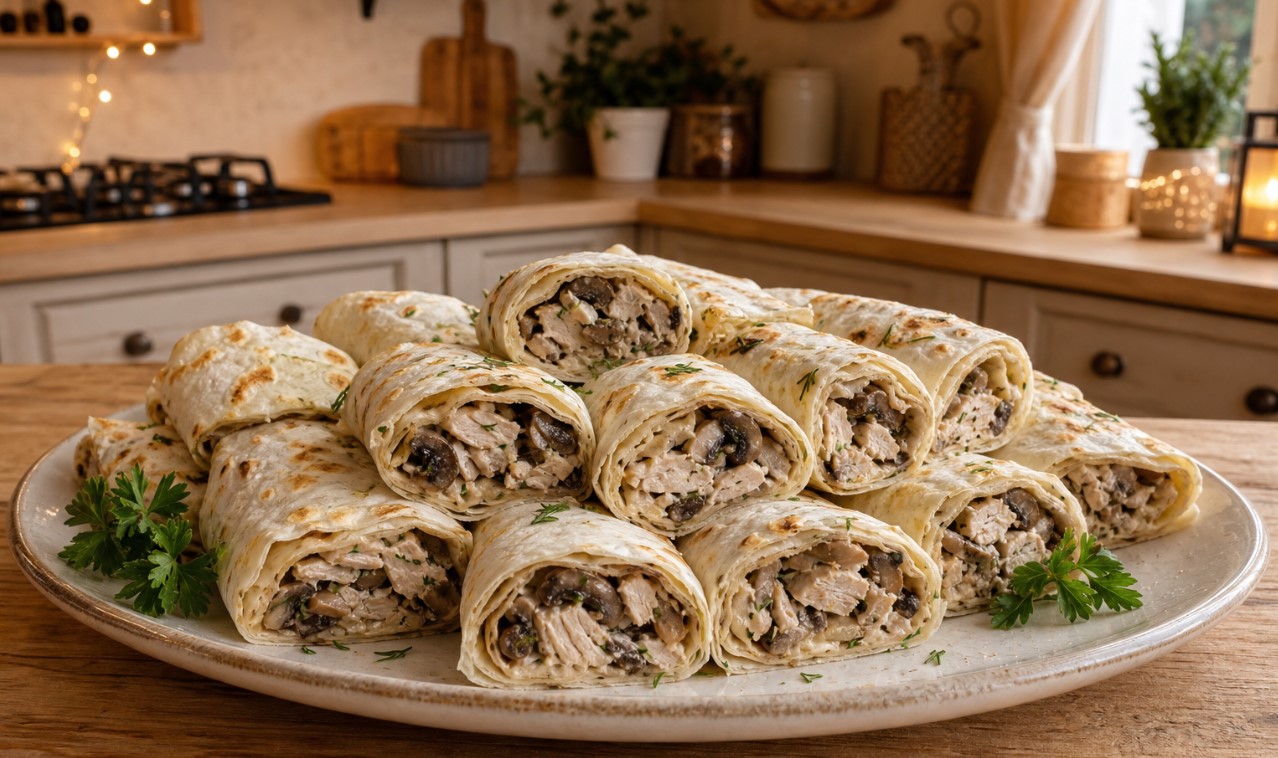 Жареные рулетики из лаваша с грибами и курицей: Пальчики оближешь!