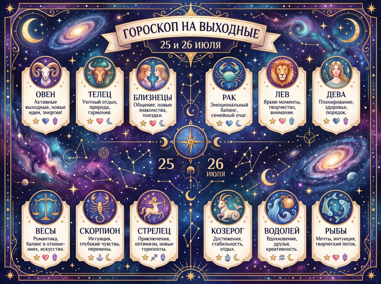 гороскоп на выходные 25 и 26 июля