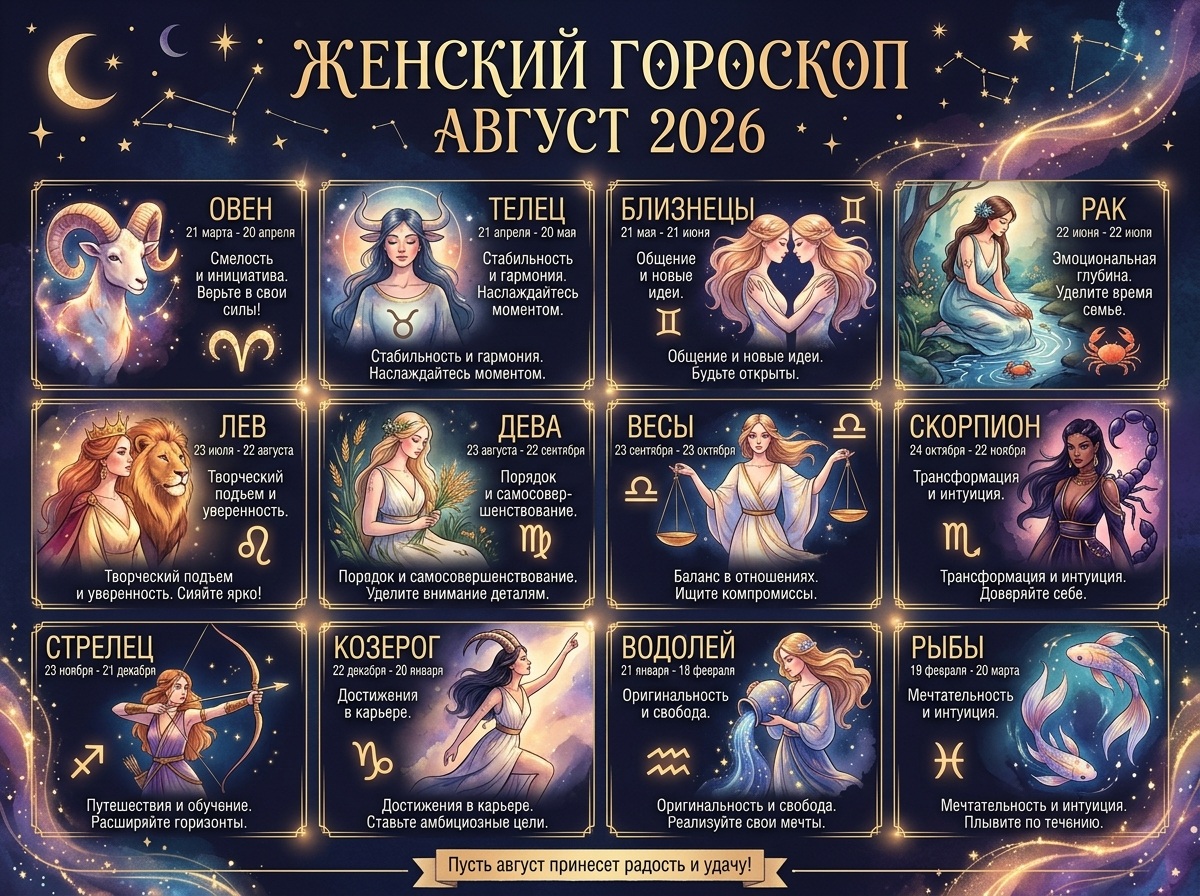 Женский гороскоп на август 2026